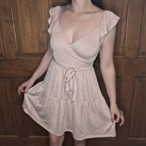 Pink Striped Wrap Dress